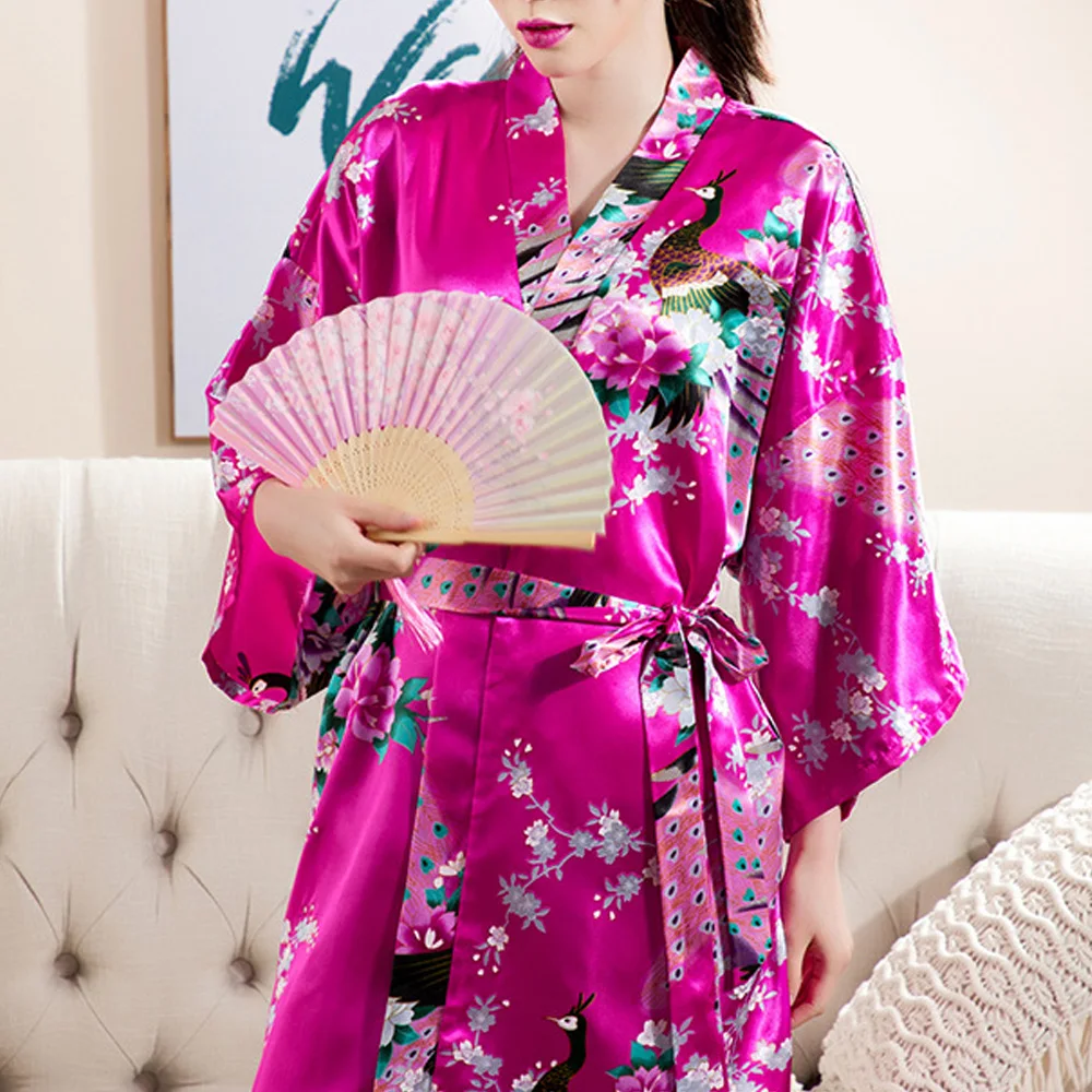 Japanese Style Sexy Kimono Lovely Uniform Robe Floral Pajama Bathrobe Short Kimono Robe Night Bathrobe Dressing Gown for Women