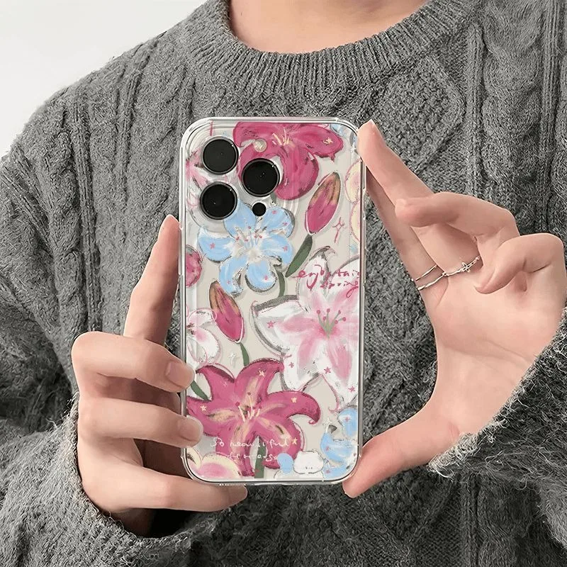 Clear Pink Blue Lily Flower Phone Case For Samsung S20 S21 S22 Plus S23 S24 FE S25 Note 20 Ultra A15 A16 A23 A24 A25 5G Cover