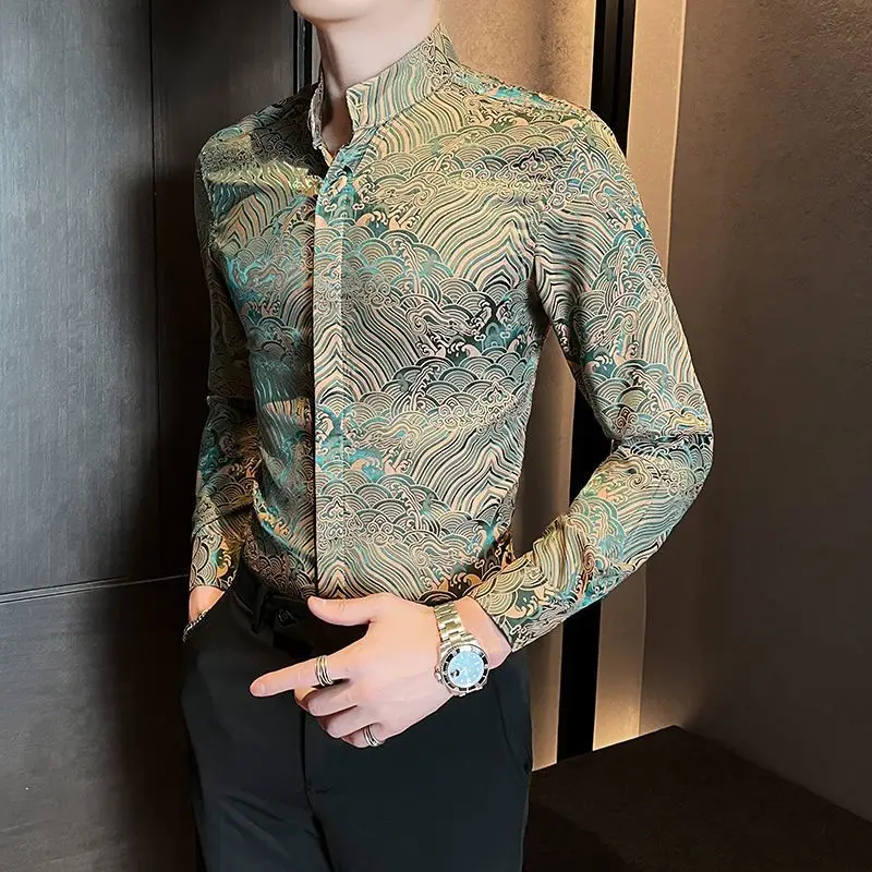 

2025 New Men's Long-sleeved Spring and Autumn Shirt Casual Fashion Trendy Brand Retro Printed Button Cardigan