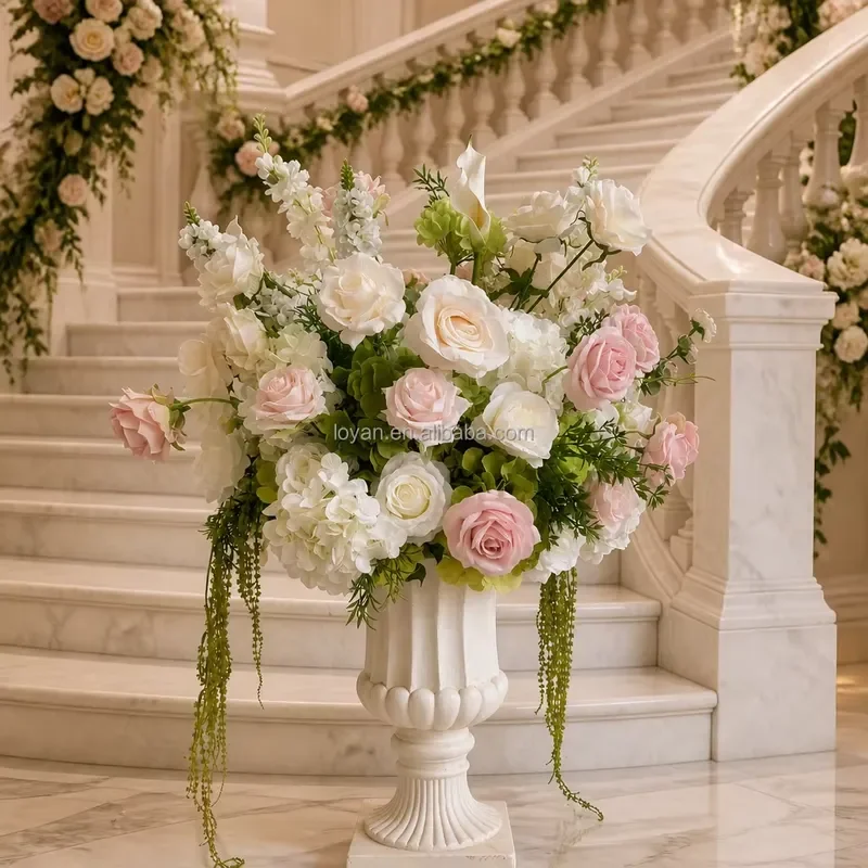 Elegant White Artificial Flower Ball Wedding Table Centerpiece Green Plant Silk Floral Ornament Decoration Supplies for Party