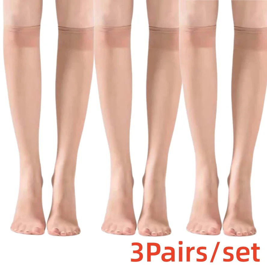 3Pairs/set  Women Thin Crystal Silk Socks Transparent Glass Middle Tube Socks Sexy Stockings Summer Sock Breathable Calf Socks
