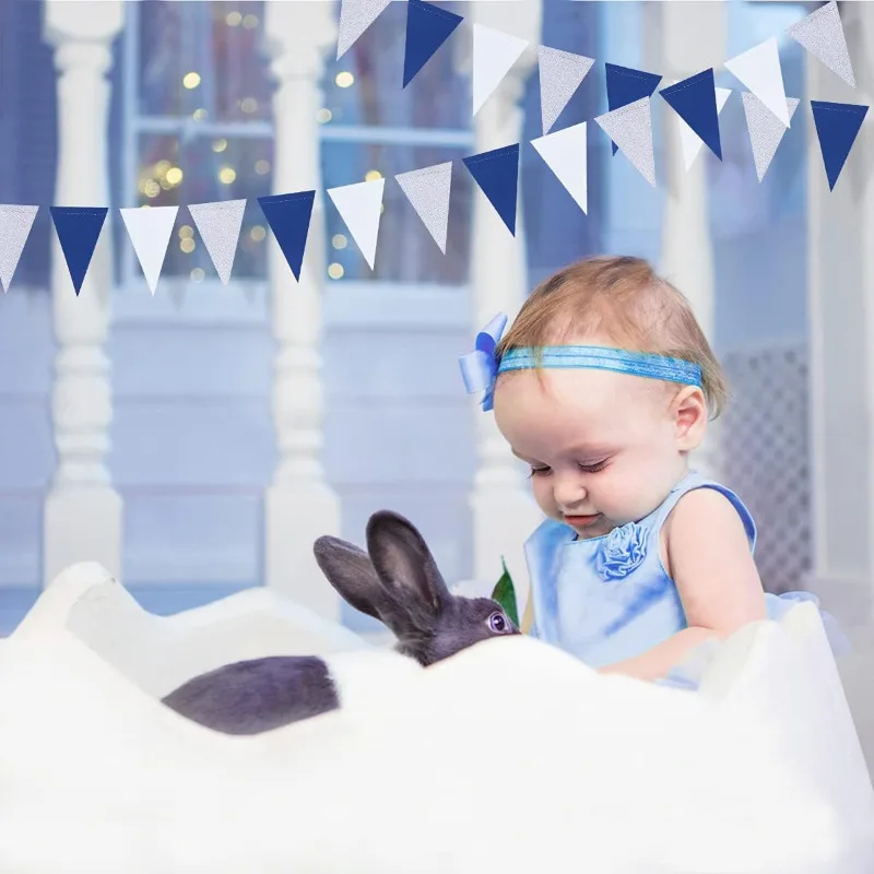 راية راية علم مثلث ، رايات للتخرج ، عيد ميلاد ، زفاف ، بحري ، موضوع أهوي أكور ، لوازم الحفلات ، الفضة ، الأزرق ، الأبيض