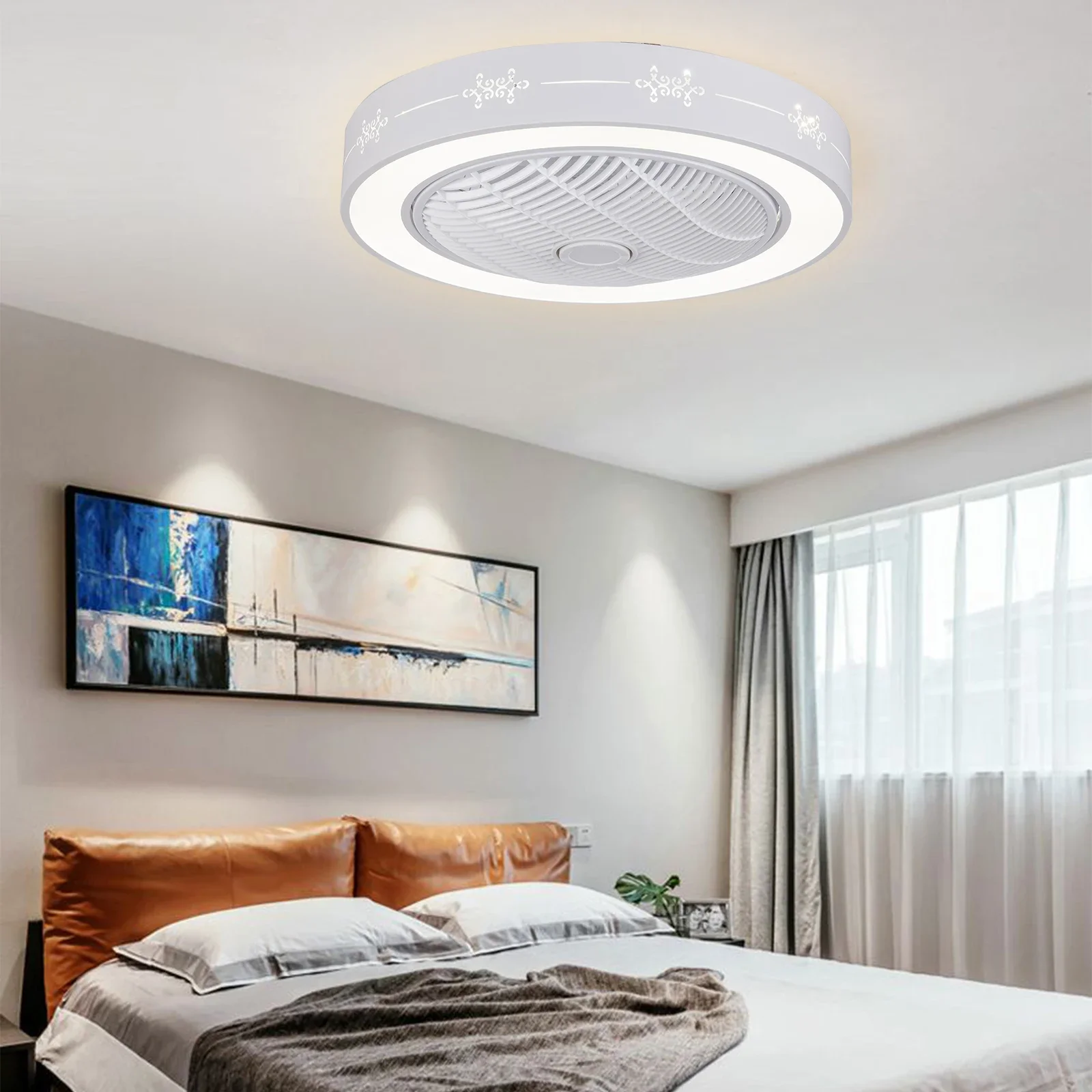 Imagem -03 - Modern Led Ventilador de Teto com Luz de Vedação Invisível Lâmpada Regulável Home Decor Montagem Flush Remote Chandelier Interior