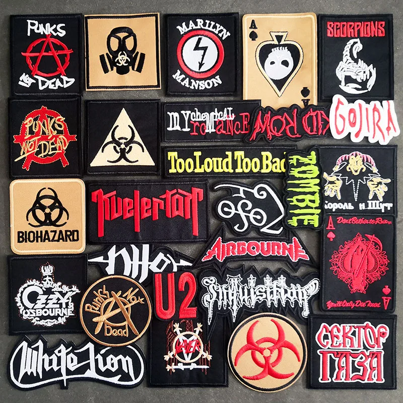 Parches de banda de Rock para ropa, insignias para planchar, apliques bordados, pegatinas de música Punk, chaqueta, Jeans, rayas, accesorios de