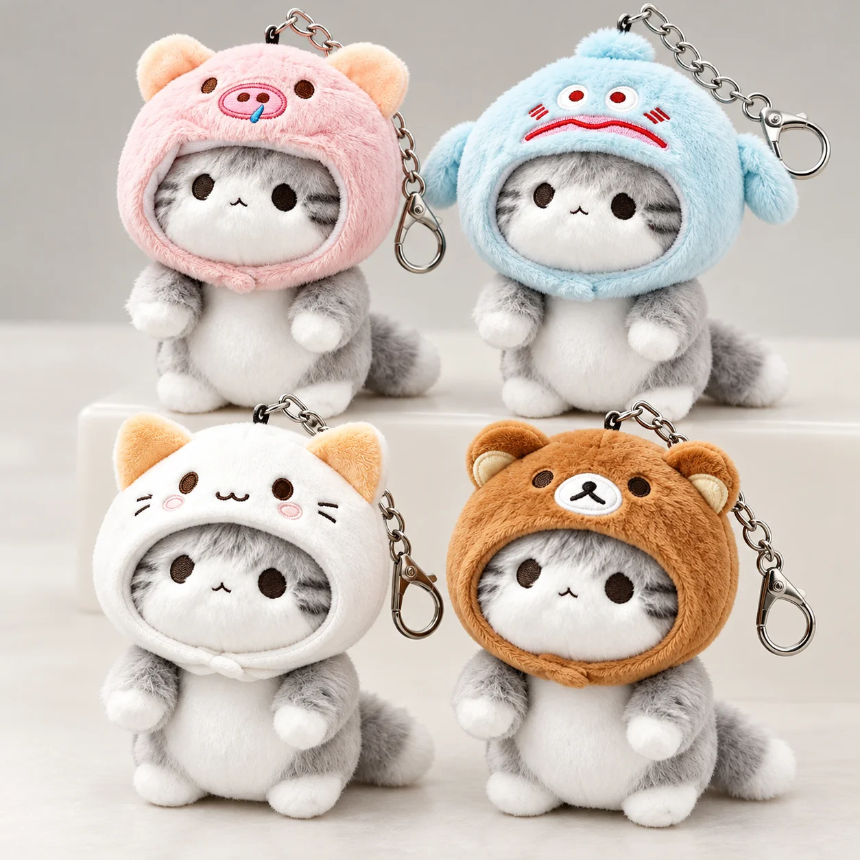 Cute Gray Plush Cat Keychain, Soft Stuffed Kitten Doll, Kawaii Animal Bag Charm Pendant, Gift for Cat Lovers