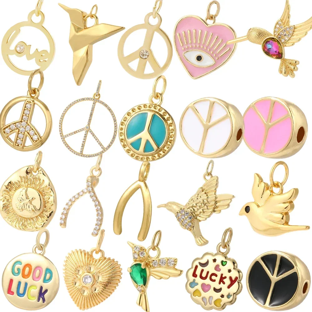 Y2K Sign of Peace and Love Necklace for Women Gold Color Wish Bone Diy Pendant Stainless Steel Long Chain Choker Lucky Amulet