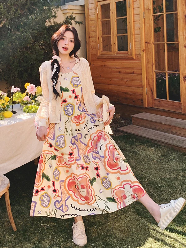 

Женский комплект fiti Strap Dr: модный кардиган и длинная юбка с завышенной талией в корейском стиле, новинка ранней весны 2025 года