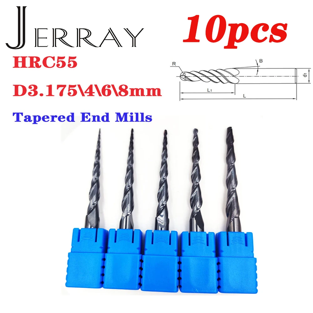 10 قطعة D3.175 4 6 8 مللي متر HRC55 الصلبة كربيد مدبب الكرة الأنف نهاية المطاحن وقاطع مخروطي مع طلاء مطحنة نهاية التصنيع باستخدام الحاسب الآلي
