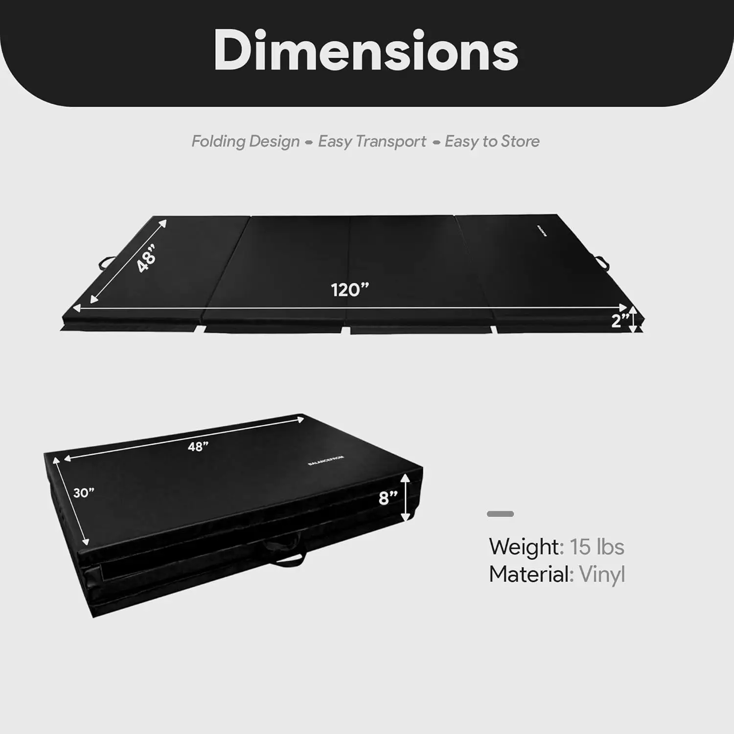

10x4 Feet 4-Panel Folding Gymnastics Mat – 2-Inch Thick Pad with Vinyl Surface and Carrying Handles for Tumbling, Yoga, Pilates