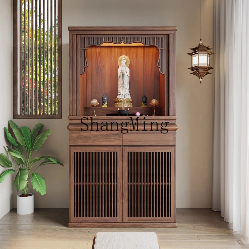 

SM Buddhist niche New Chinese vertical cabinet Household hidden door Carved Bodhisattva Guanyin God of Wealth shrine