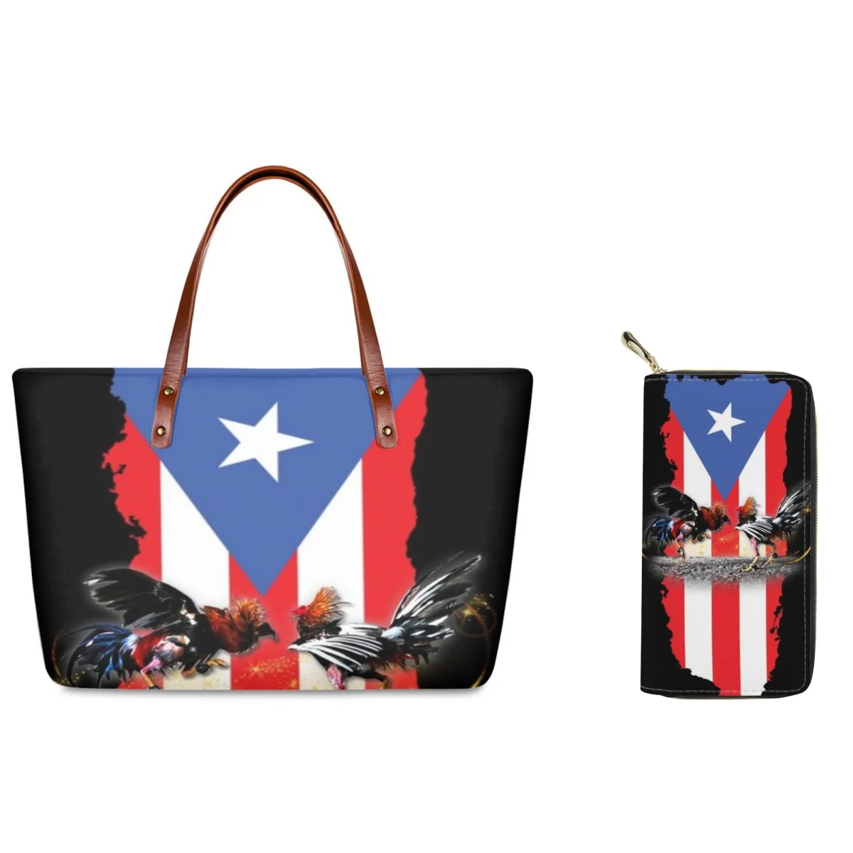 

FORUDESIGNS Puerto Rico Aesthetic Ladies Handbags 2Pcs/Set Large Tote Bag Plus Leather Purses Convenience Stylish Outdoor