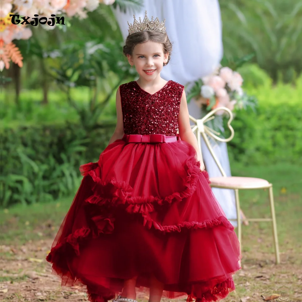 Girl's Dress 3-14 Years Old Girl's Bow Sleeveless Princess Dress Long Mesh Dress Wedding Dress Flower Girl Performance Dress