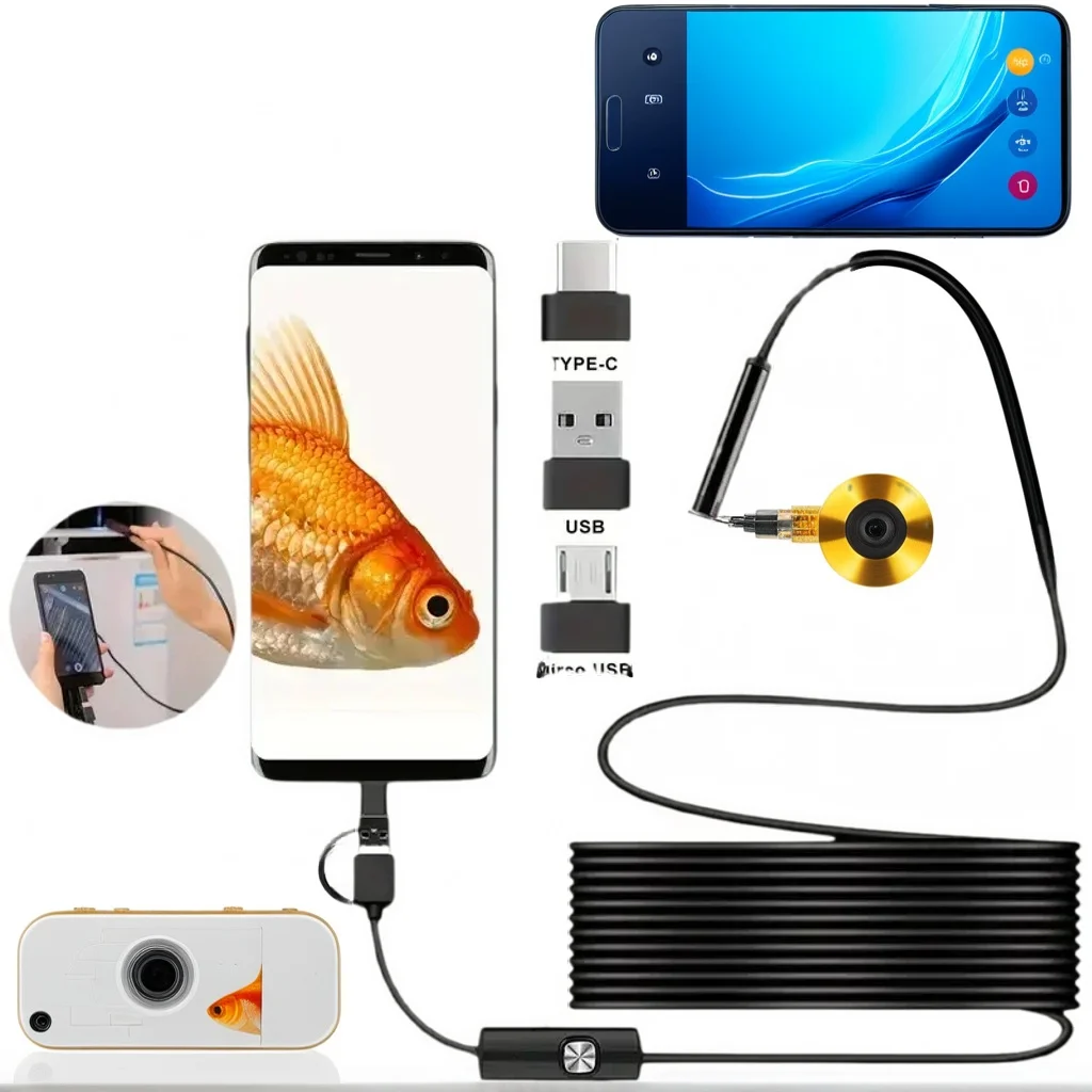 كاميرا منظار صغيرة 3 في 1 - نطاق ثعبان USB/Type-C لأجهزة الكمبيوتر التي تعمل بنظام Android وفحص السيارات