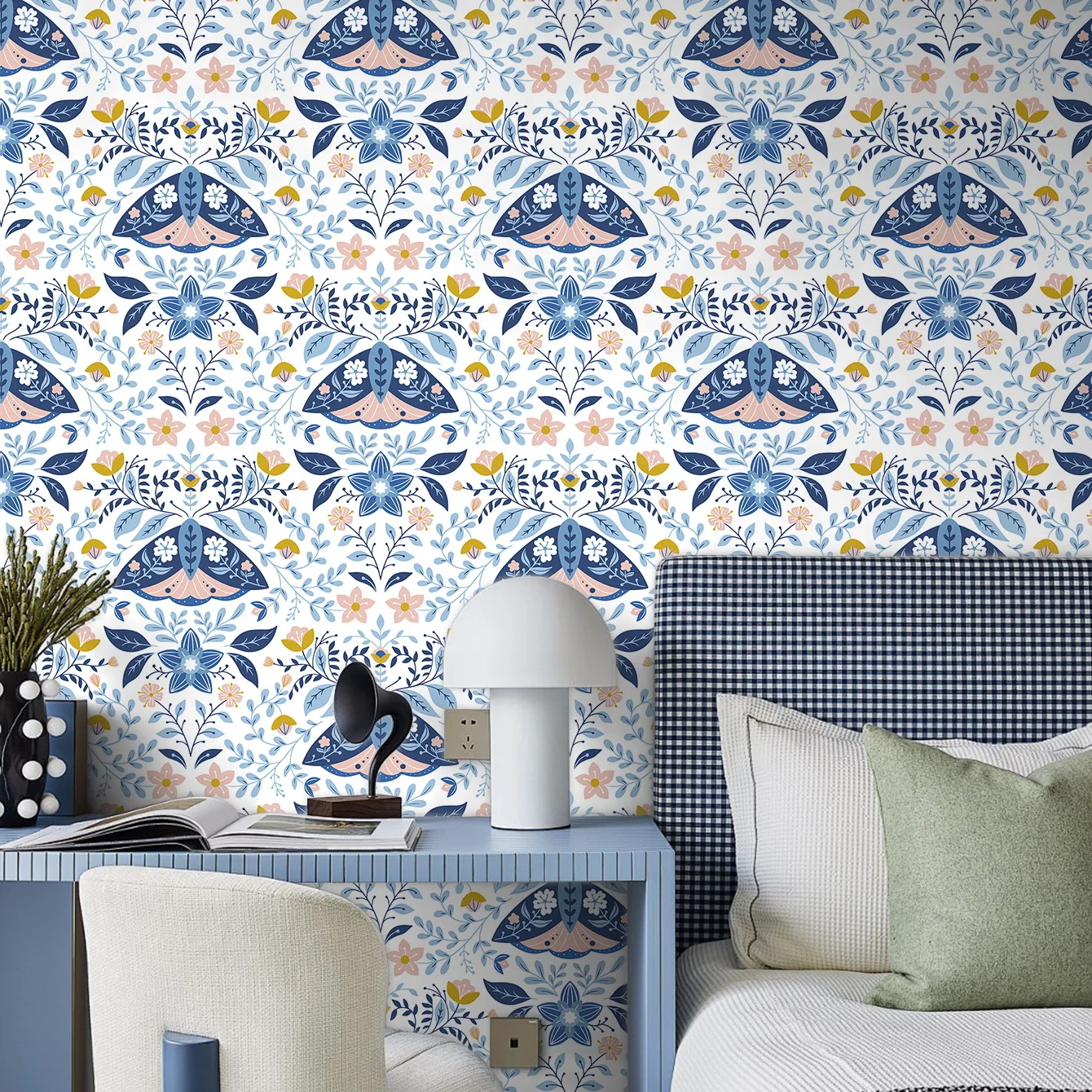 

Синие цветочные обои с кожурой и наклейкой, современная контактная бумага, самоклеящаяся обои с бабочкой для спальни, ванной комнаты, шкафы, декор