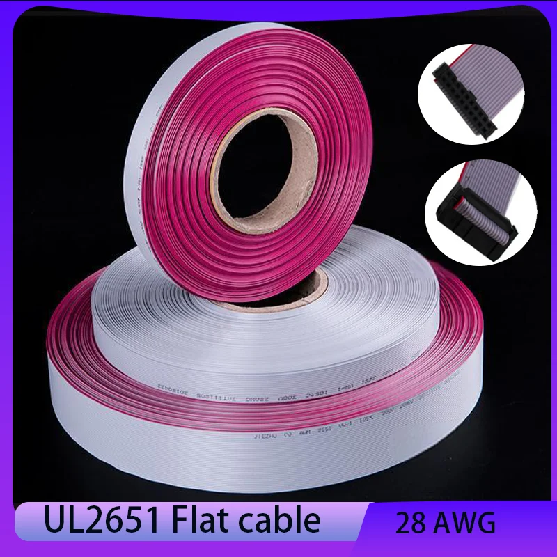 

1/2/5/10M 28AWG 10P~64P PVC insulated tinned copper wire core UL2651 flat wire 1.27 spacing suitable for 2.54mm IDC connector