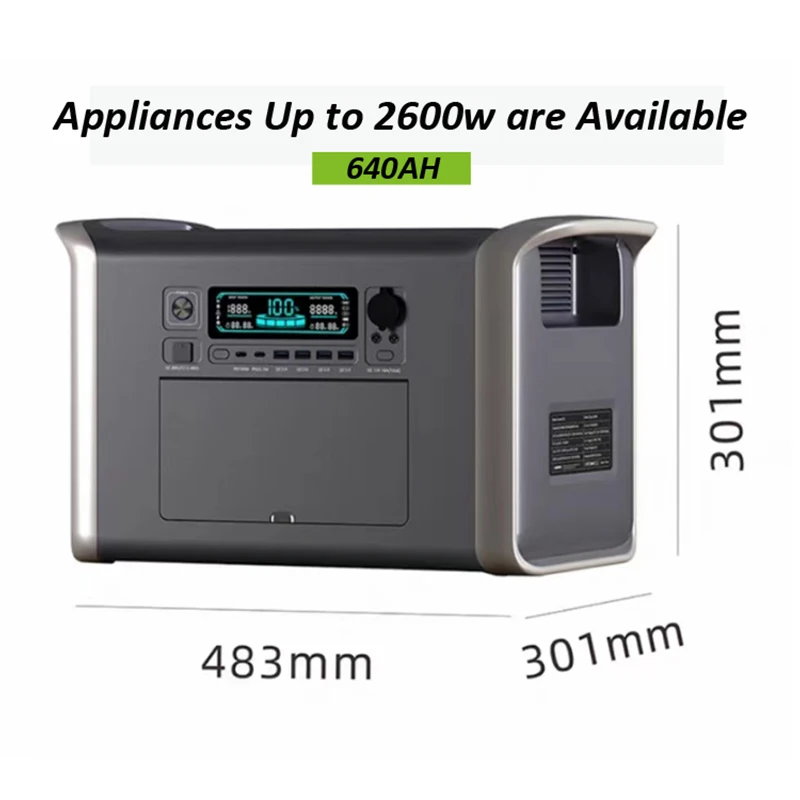 Outdoor Portable Power Station 2600WH Lithium Battery Emergency Backup Solar Generator Rechargeable Solar Panel Car Power Source