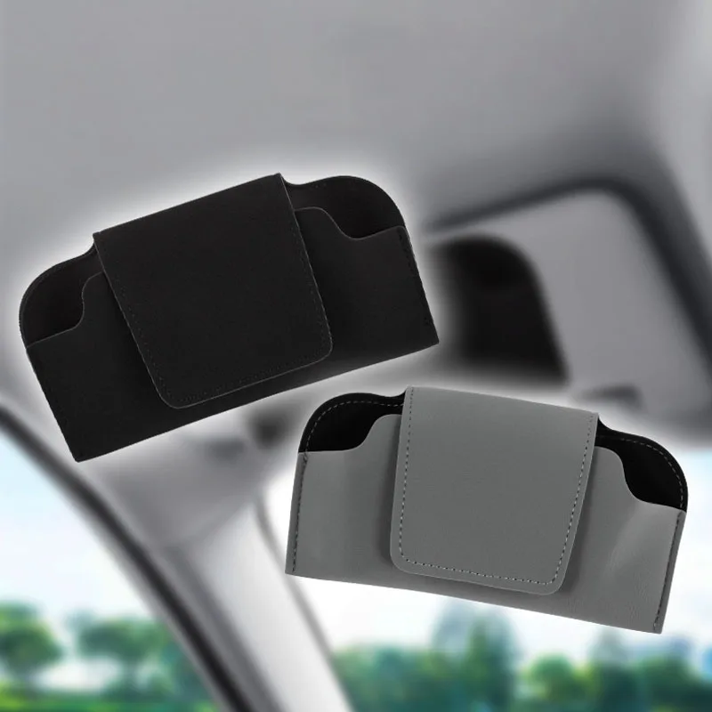 Car Sun Visor Plate Glasses Case Auto Sunshade Clamp Sunglasses Organizer Holder Suede Artificia Leather Car Glasses Storage Bag