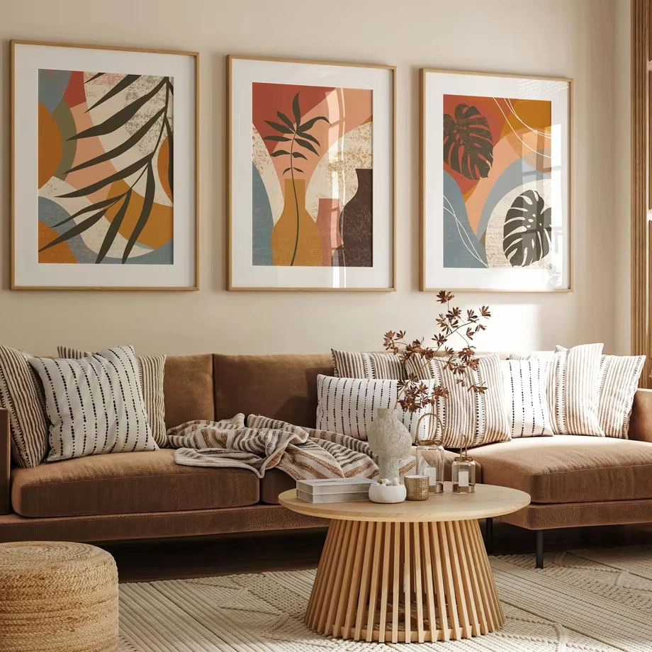 Bohemian Abstract Poster Geometry Sun Rainbow Mountain Leaves Plant Wall Art Printing Oil Painting Mural Living Room Decoration