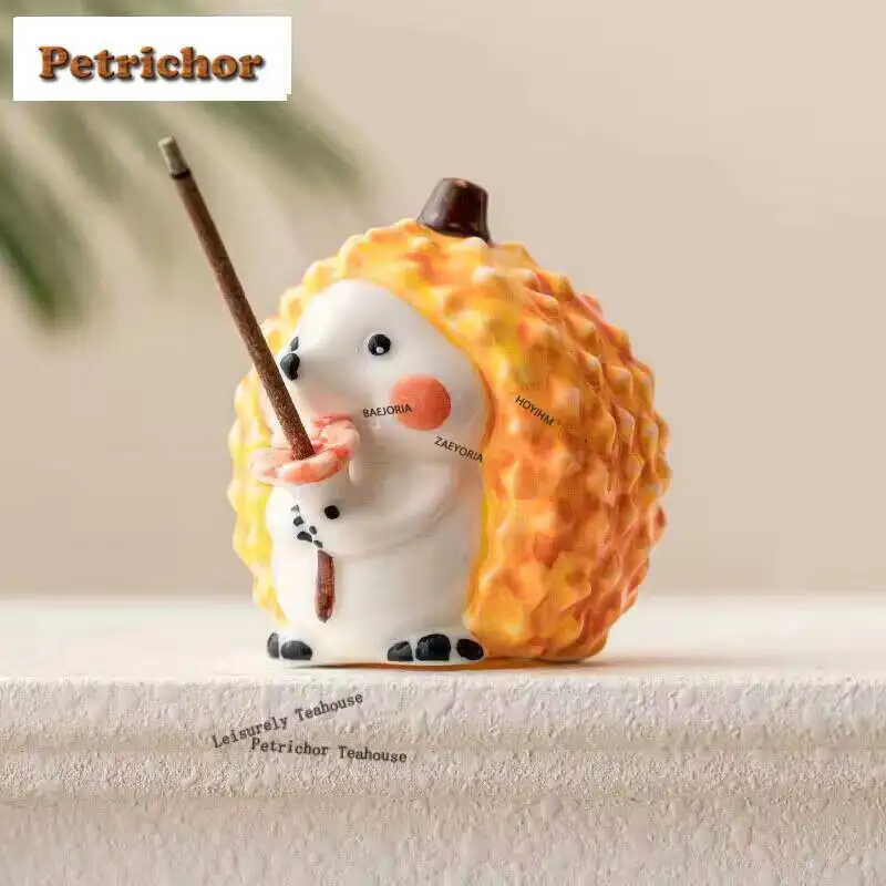 Hand-Painted .Hedgehog Durian Incense Burner Holder Creative Decoration Animals Tea Pet Zen Zisha Pot Lid Ornament Gifts