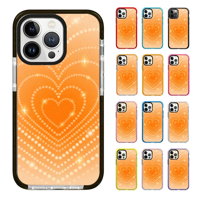 Orange Loving Heart Phone Case For iphone 17 16 15 14 13 12 11 Pro Max Plus Air Soft TPU Shockproof Back Cover