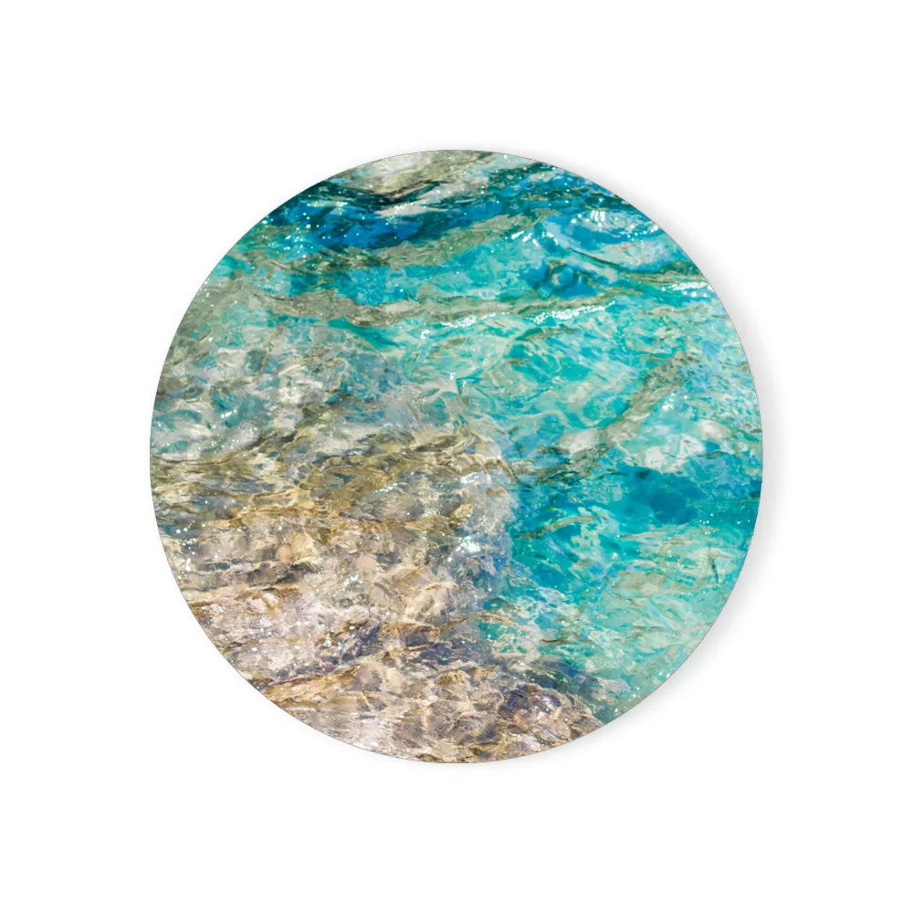 Enamel Coasters for Drinks Tabletop Protection Teal Marble Pattern Round Absorbent Enamel Stone Coasters Set with Cork Base