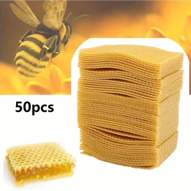 50Pcs Natural Bee Wax Honeycomb Foundation Hexagonal Honeycomb Unit, 5.24 X 3.54 Inches Honeycomb Frame Beekeeping Tools