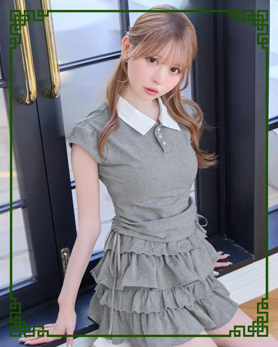 

Japanese Style Lapel Short-sleeved Top + Ruffle Edge Cake Skirt Set Women's Two-piece Sets 2025 New Casual Suit for Ldy