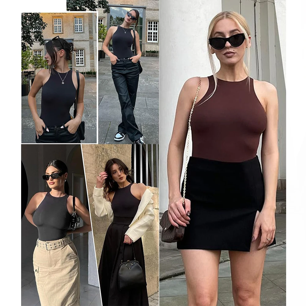 VYLYNK body bez rękawów przytulanie Tank Top kobiety wycięcie pod szyją Body stringi halter top odchudzanie Catsuits trykoty Shaper