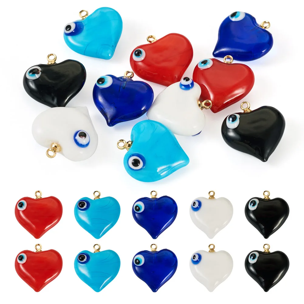 

10Pcs Handmade Evil Eye Heart Lampwork Charms Pendants Mixed Color for Necklace Keychain Earrings Jewelry Making DIY Crafts