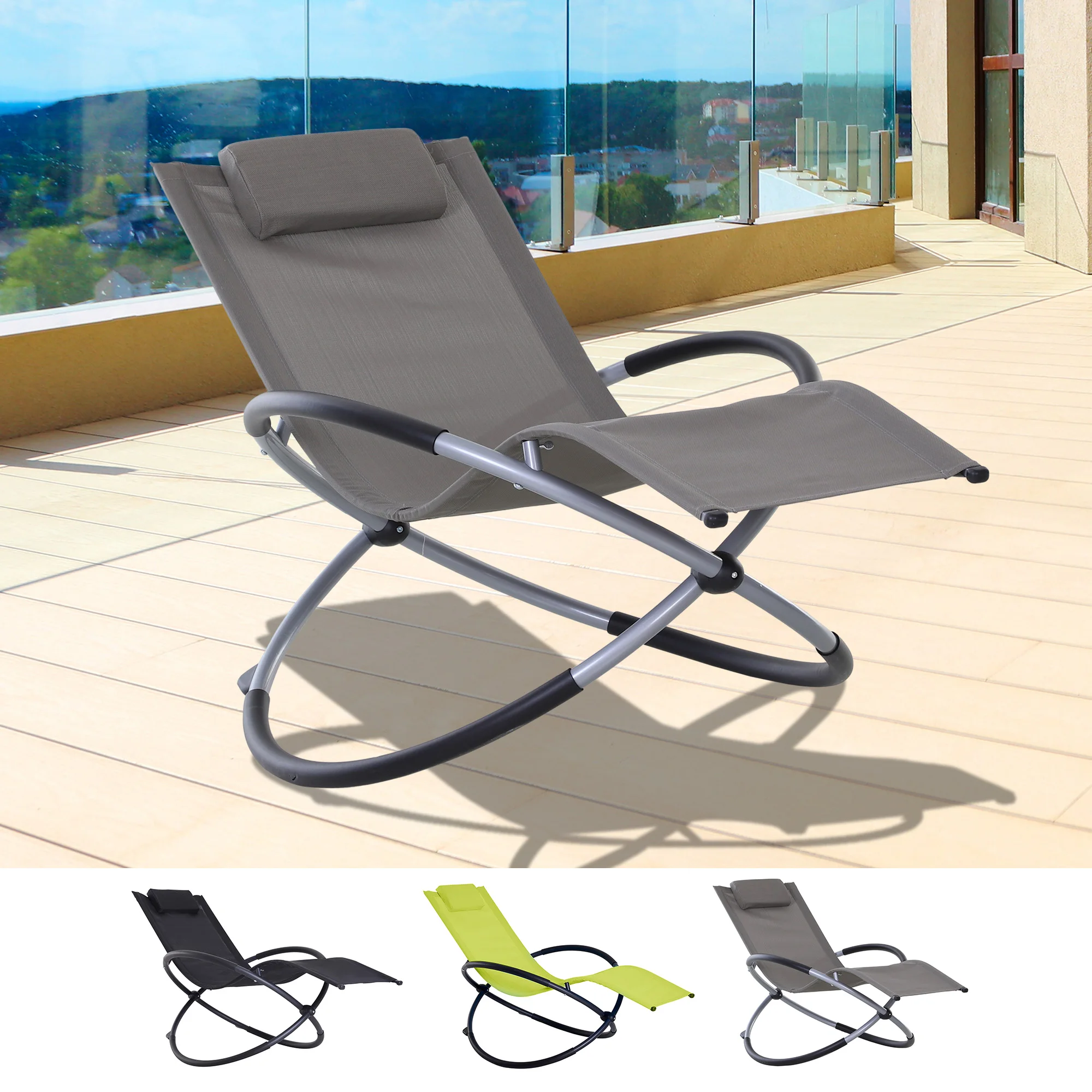 Outsunny Garden rocking lounger with removable headrest ergonomic folding armchair textile fabric 80x154x84 cm