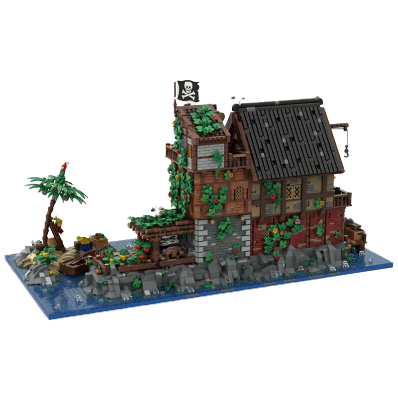 Medieval Street View Pirate Island Building Block Architecture Kits DIY Model High Difficulty Collection Series Kids Bricks Toys