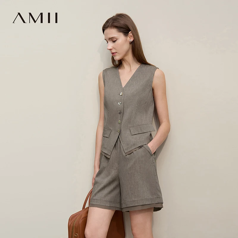 Amii Women's Vest 2026 Summer New Casual Sleeveless Short Jacket Versatile Office Separate Straight Women's Shorts 12622042