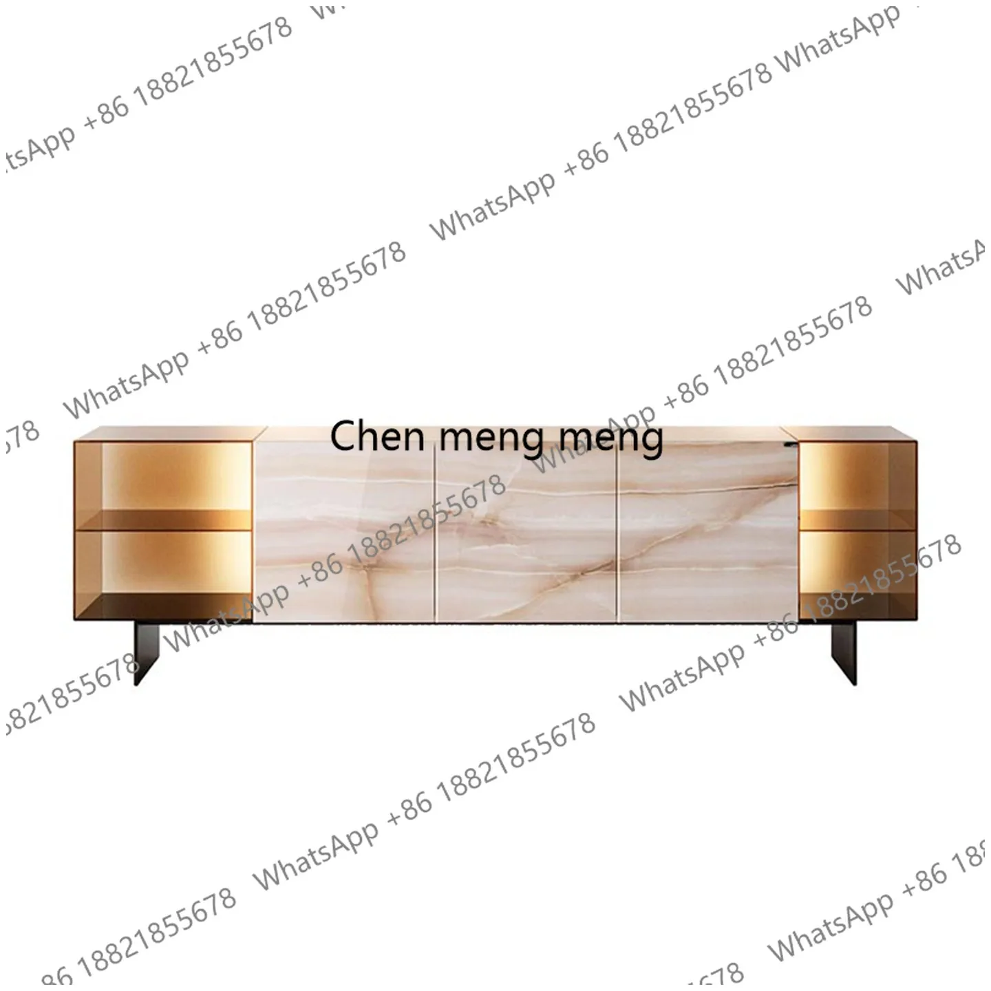 Marble Sideboard Cabinet Light Luxury High-End Feel Wall-Mounted Home Modern Glass Storage Cabinet