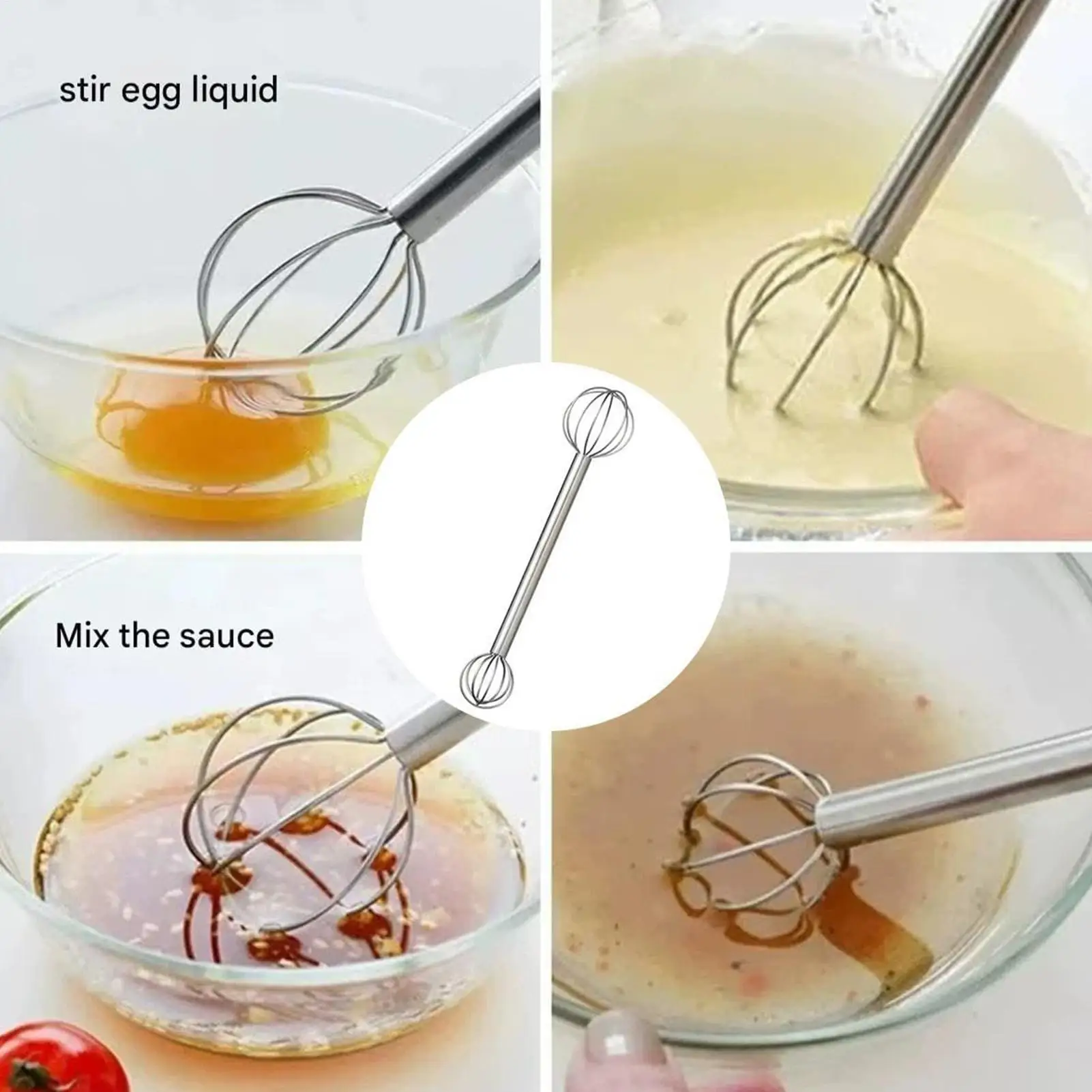 Stainless Steel Miso Stirring Stick Household Double-headed Manual Cream Whipper Stirring Spoon Kitchen Cooking Mixing Tools