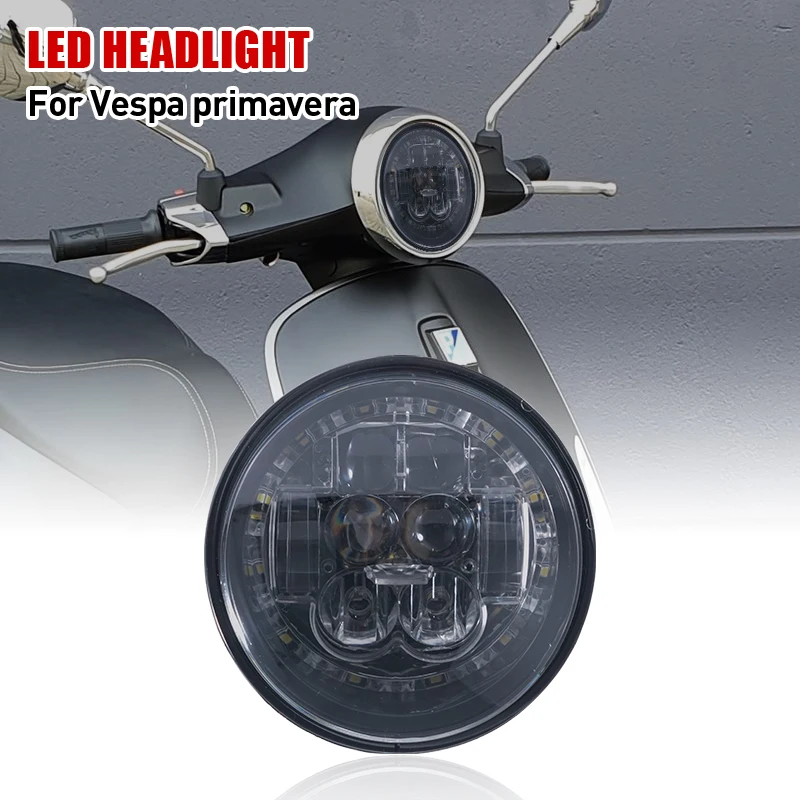

For Vespa Primavera Led HEADLIGHT Headlamp With DRL Angel Eye Halo Ring