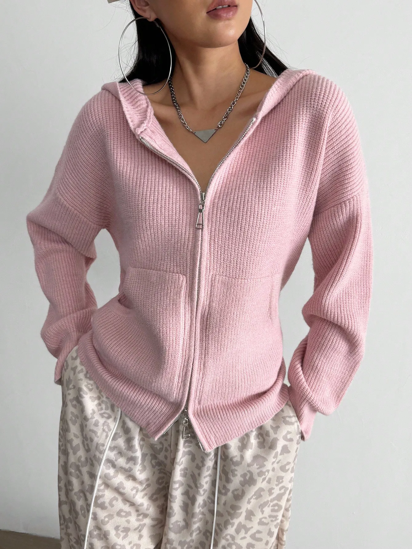 

Oversized Casual Slouchy Reversible Zip-Up Hoodie Cardigan, Fashion Loose Versatile Knit Sweater Jacket For Autumn/Winter
