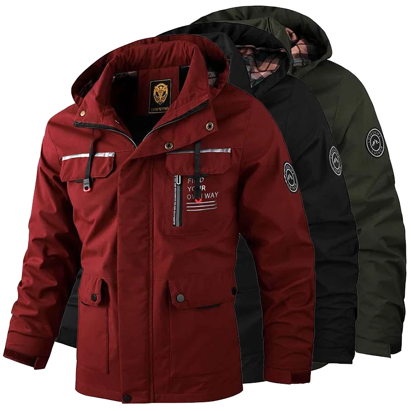 Blusão casual masculino com capuz, casaco impermeável exterior macio, roupas quentes de inverno, plus size, moda homem