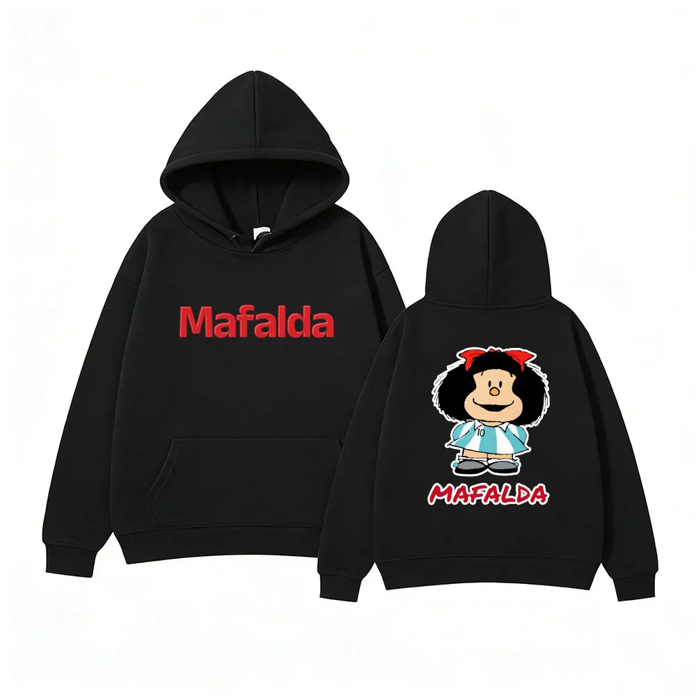 Худи Mafalda с классическим мультяшным принтом, унисекс, винтажный комикс-персонаж, повседневная уличная одежда, пуловер для мужчин и женщин.
