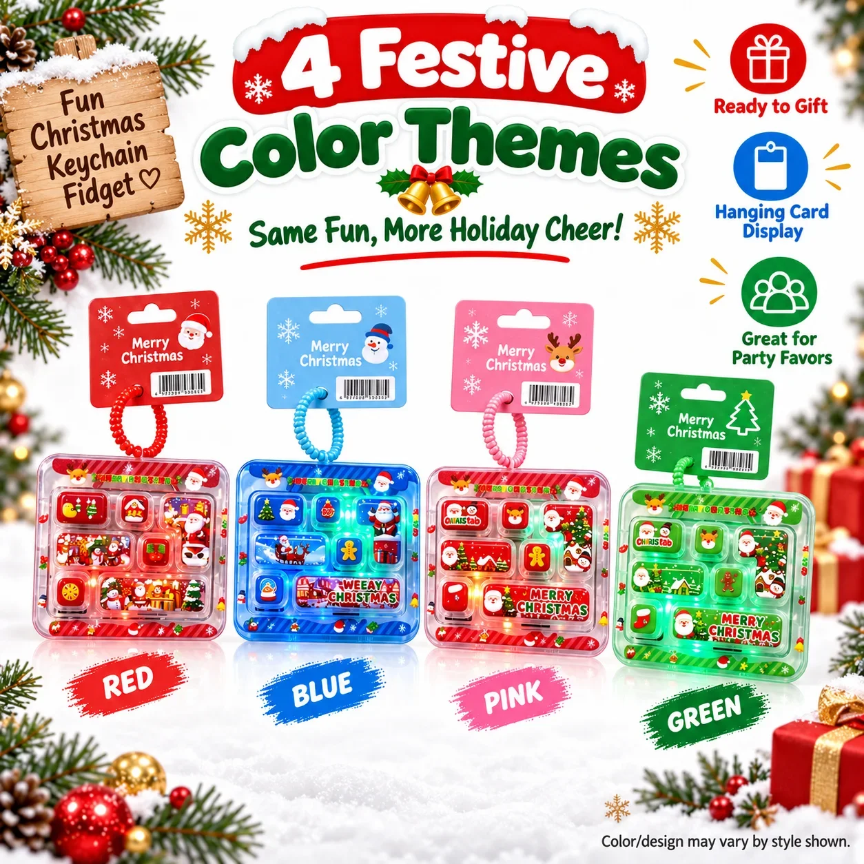 7-Key Mechanical Keyboard Fidget Keychain LED Glowing Clicker Buttons Cartoon Keycaps Bag Charm Stress Relief Novelty Gift