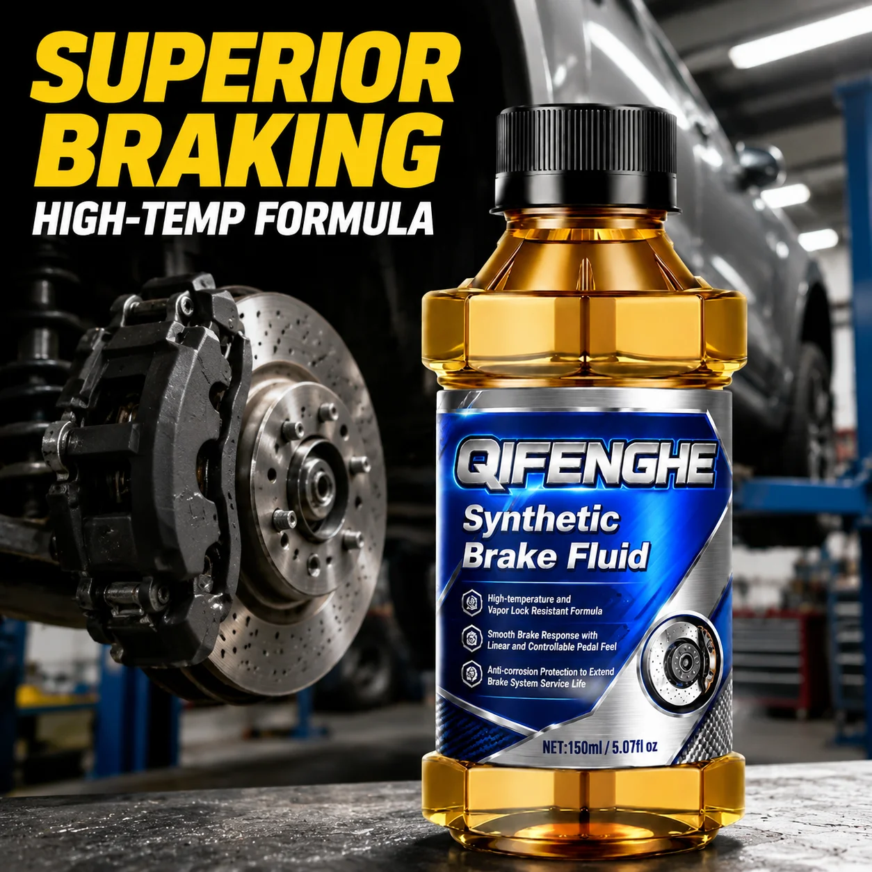 QIFENGHE Synthetic Brake Fluid 150ml High Temperature Resistant DOT Brake Oil Anti-Corrosion Vehicle Brake System Maintenance Fl