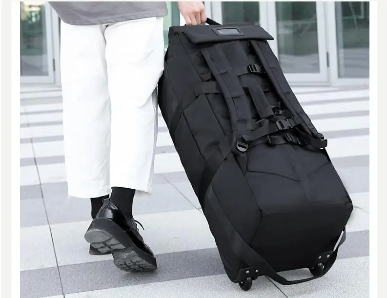 Travel Rolling Backpack Men Large Capacity Check in Bag Foldable Travel Trolley Bag Wheeled Suitcase Oxford Rolling Luggage Bag