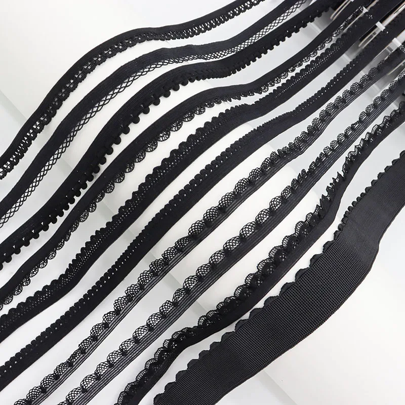 Wholesale Black Series Single Edge Loop Lace Stretchy Trim Elastics Spandex Bands Ribbon For Underwear Lingerie Sewing Craft