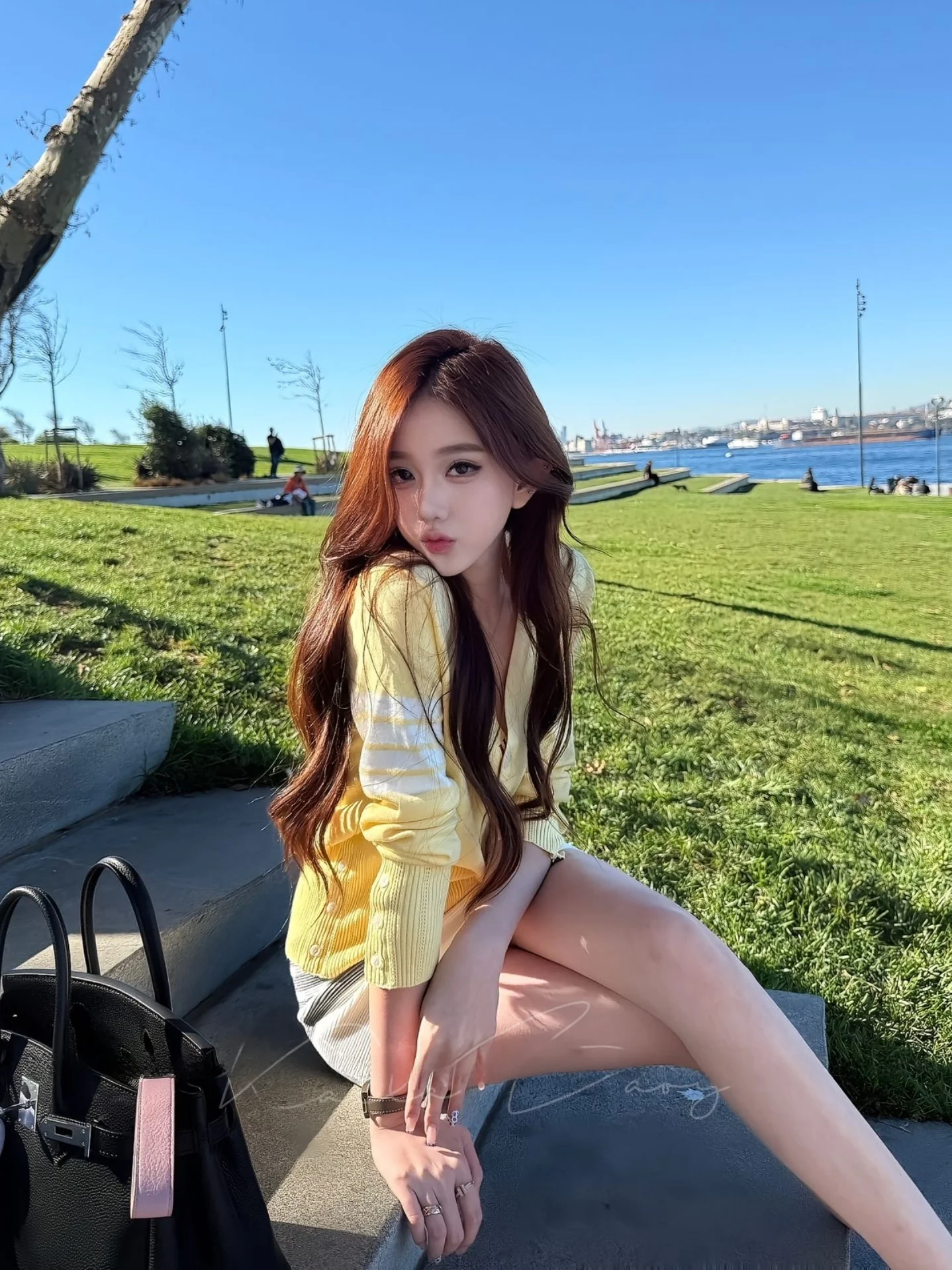 

Women's V-ne Long Sve Knitted Open Cardigan Soft Yellow Bag Autumn Winter Slimming White Enhancing High nce Fee...