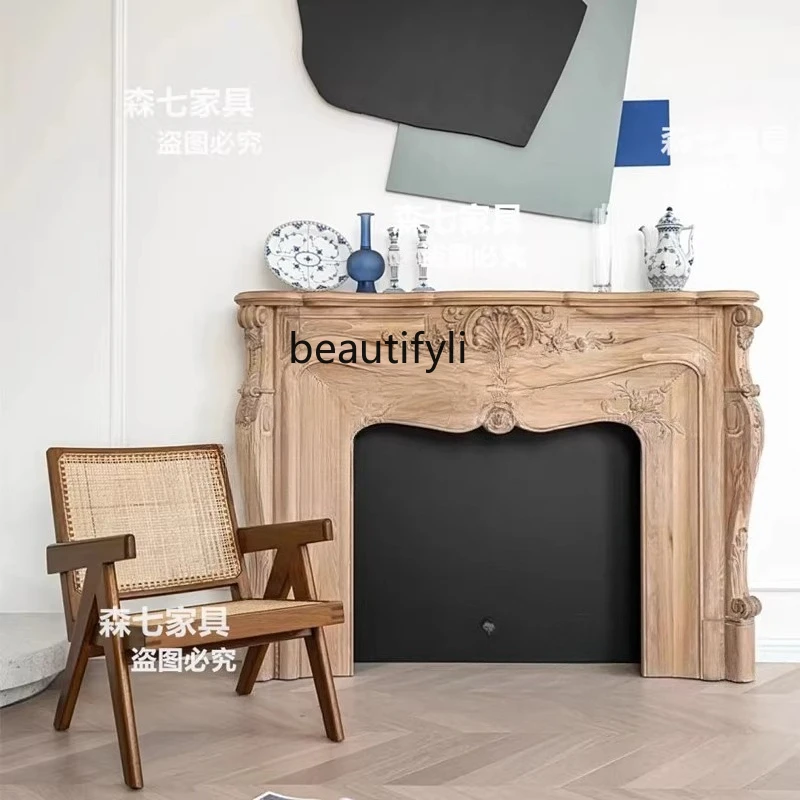 

American carved solid wood fireplace decorative cabinet light luxury storage log living room TV cabinet
