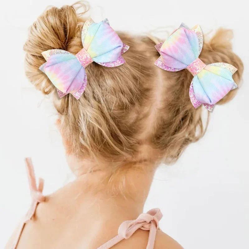 2Pcs Ribbon Glitter Bowknot Hairpins Metal Hair Clips Barrettes Hair Accessories For Toddlers Girls Valentine\'s Day Gifts