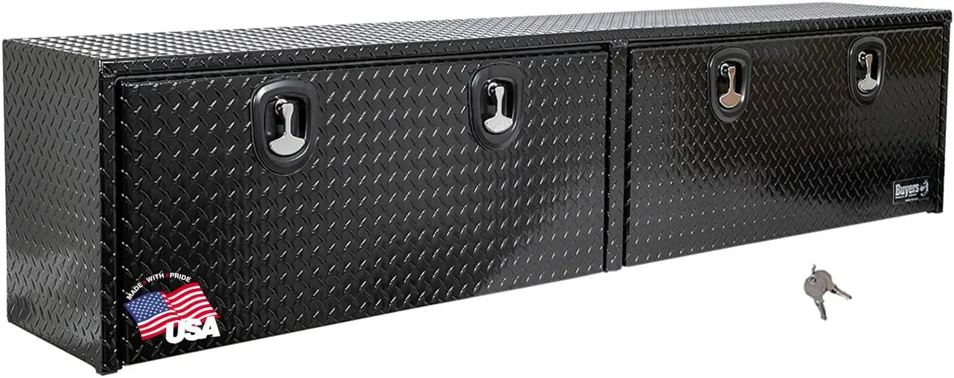 Topsider caja de camión con rodadura de diamante de aluminio, puerta de caída, 96x18x16 pulgadas, cofre de herramientas bloqueable