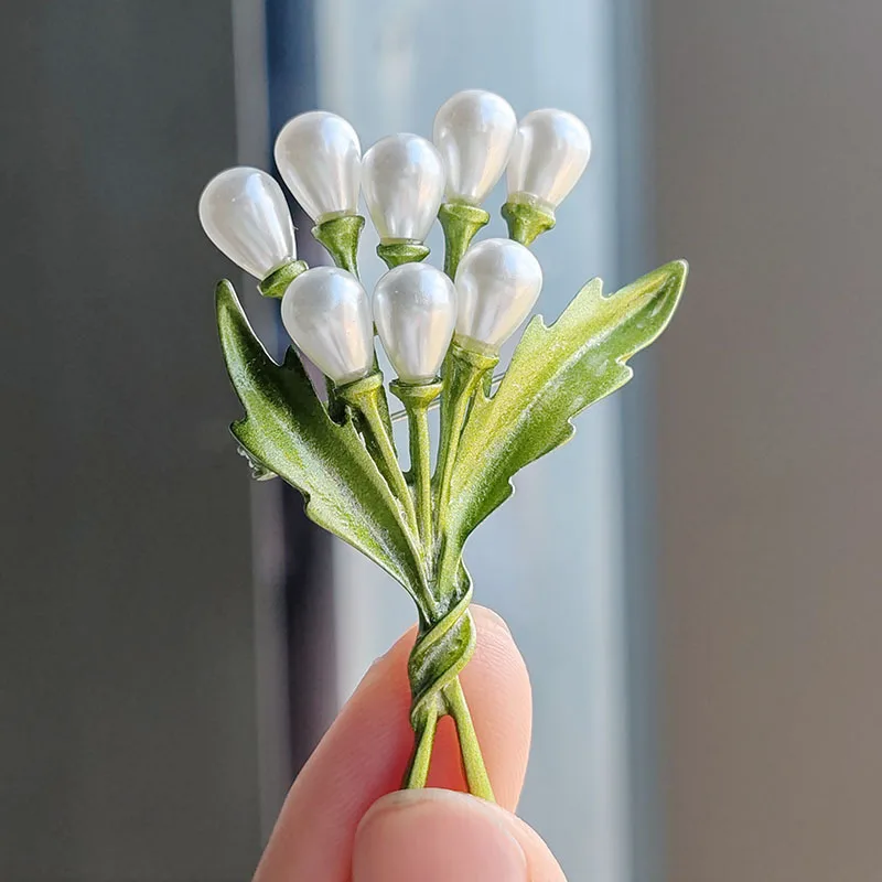 Creative Fresh Three-Dimensional Leaves Pearl Brooches For Women Trendy Lotus Flowers Bouquets Brooch Pins Party Jewelry Gift