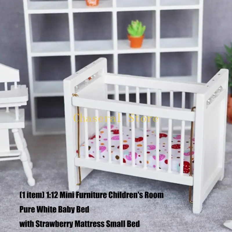 E7CE Realistic Crib Realistic Pretend Play for Kids Role Toddler Bed Model Toy Single Vintage Crib 1:12 Dollhouses view 2