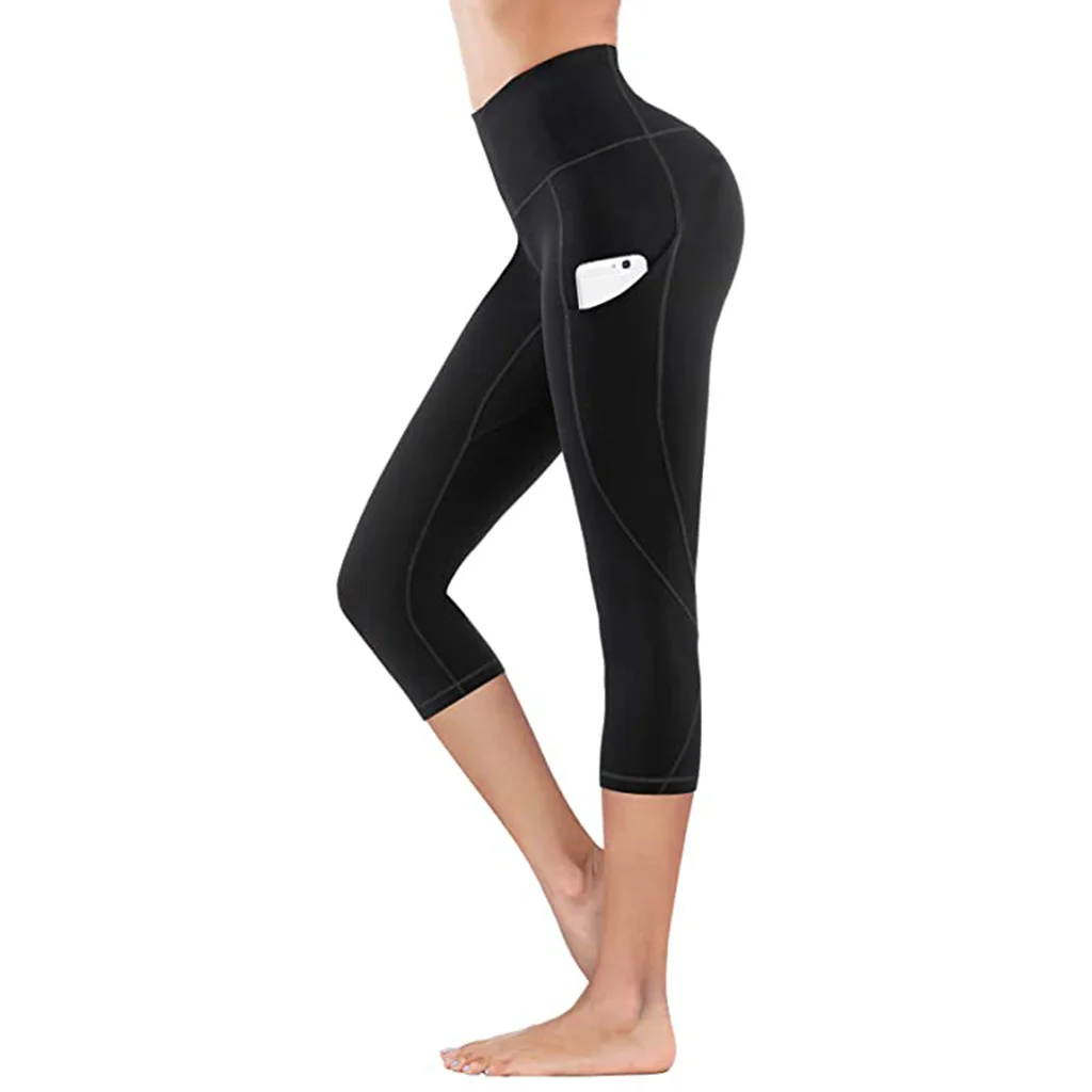 High Waist Yoga Pants Capri Leggings with Pockets for Women Tummy Control Workout Capri Leggings for Women