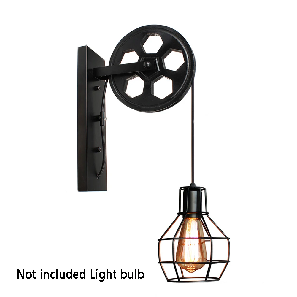 

Corridor Retro Industrial Lantern Fixtures Sconce Light Cafe Rustic Home E27 Wall Lamp Lifting Pulley Living Room Adjustable